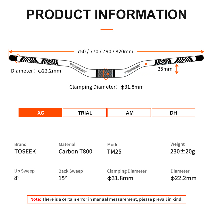 Manubrio TOSEEK T800 in Fibra  - Mountain Biking Xc recensione e prezzo