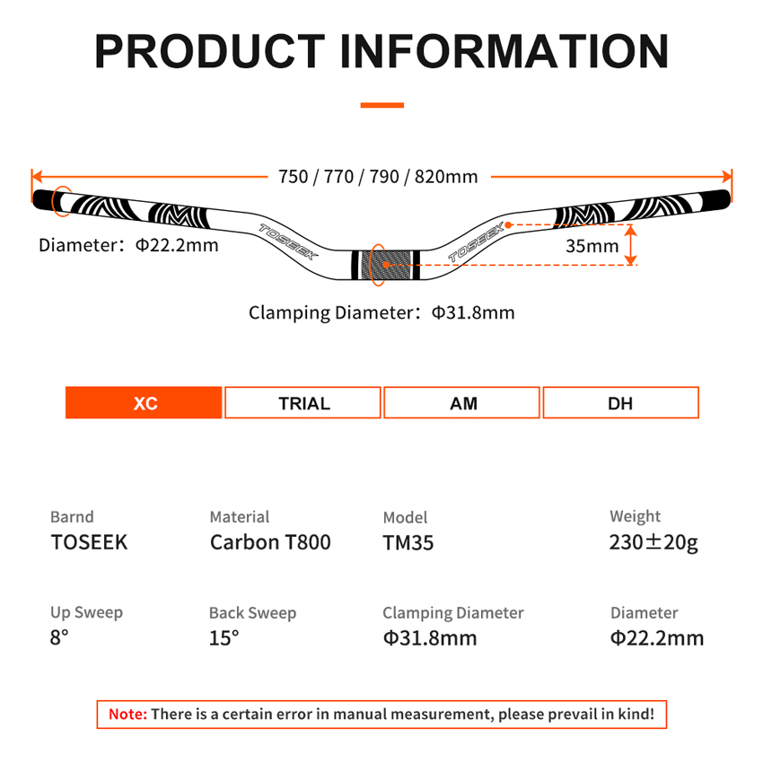 Manubrio TOSEEK T800 in Fibra  - Mountain Biking Xc recensione e prezzo